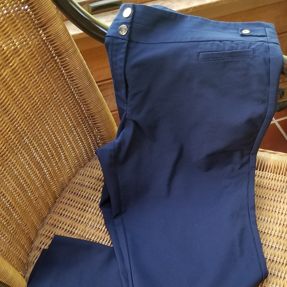 Anne Klein Navy Trousers with Gold Button Detail